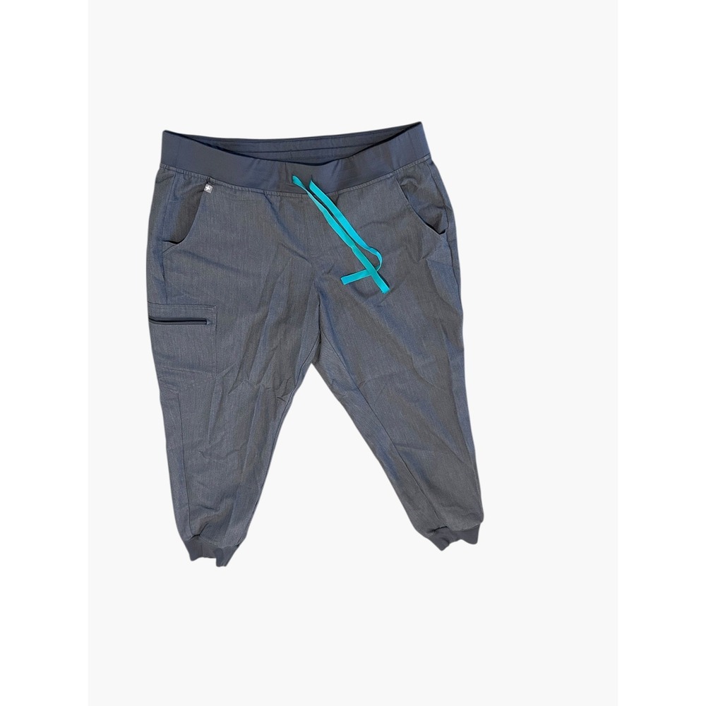 FIGS Zamora Jogger Scrub Pants Womens Petite XL Gray Teal Drawstring